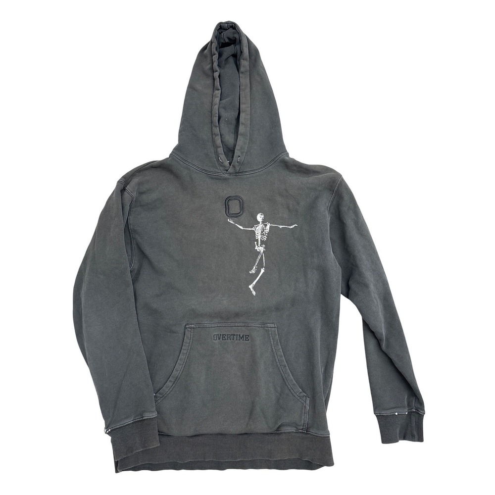 Overtime Mens Hoodie Medium Black Faded Fleece Pullover Kangaroo Pocket RN160909
